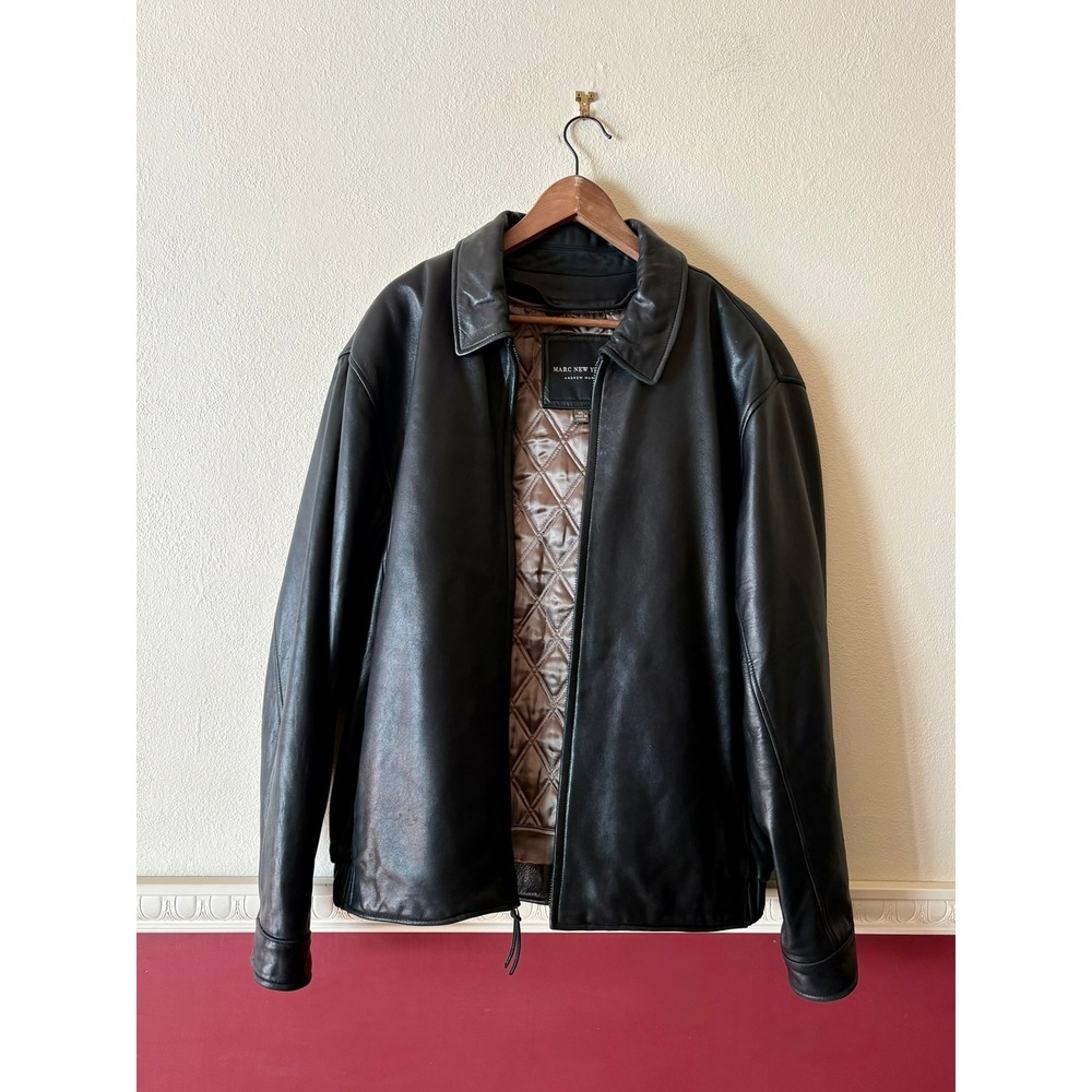 Vintage Marc New York Andrew Marc Black Leather Jacket Zip Out Liner Mens XL Y2K